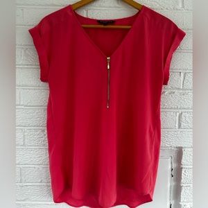Express salmon/watermelon pink shirt with gold zipper, size S